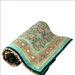 Double Bed Jaipuri Quilt / Razai Hand Block Printing Floral Design Size 90*108